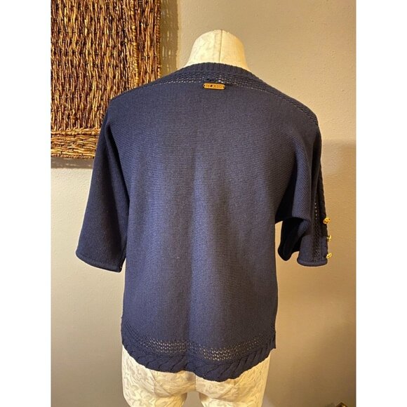 St John Sport Sweater Top Navy Blue Gold  S Small Nautical Buttons Short Sleeve - Picture 9 of 10